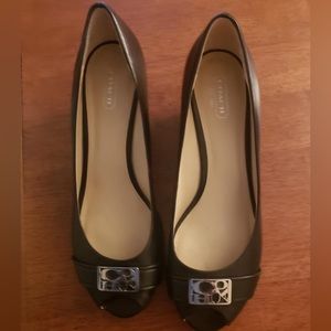 Coach Black Peep-Toe Wedges
